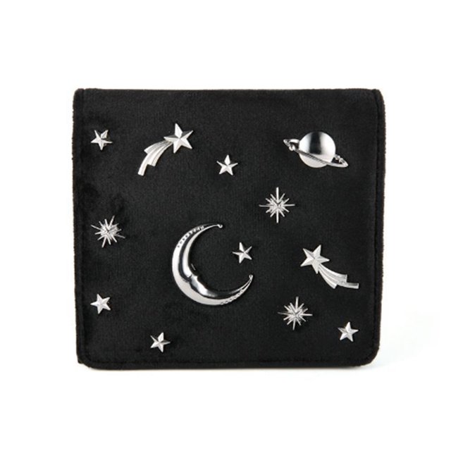 Women Wallet Velvet Studded Moon Star Card Purse Bifold Wallet Clutch Wallet