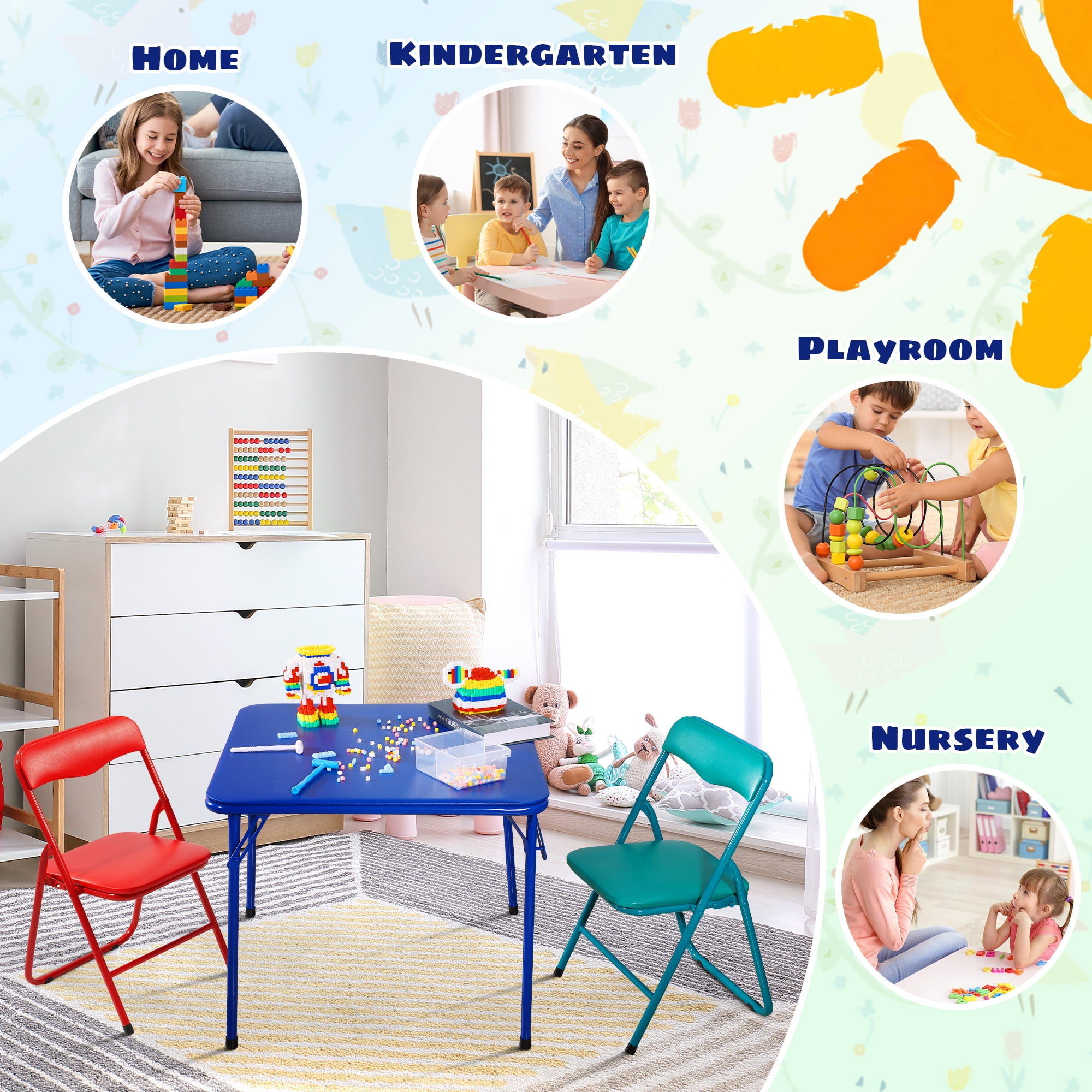 Peekabu Portable Folding Table for 4 Kids, Multi-Purpose Kids