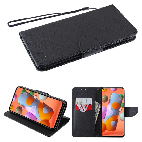 Samsung Galaxy A11 Wallet Case Phone Cover Book Credit Card Slot Magnetic Closure Leather Flip Wallet Stand Pouch With Wrist Hand Strap Lanyard Holder Black Cover For Samsung Galaxy A11