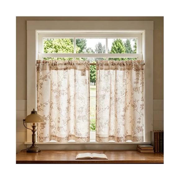 Xingtaoda Vintage Floral Half Curtains for Kitchen Window Semi Sheer Rod Pocket Short Window Drapes Single Panel 27.56 x 39.37 Inch for Bathroom Small Windows