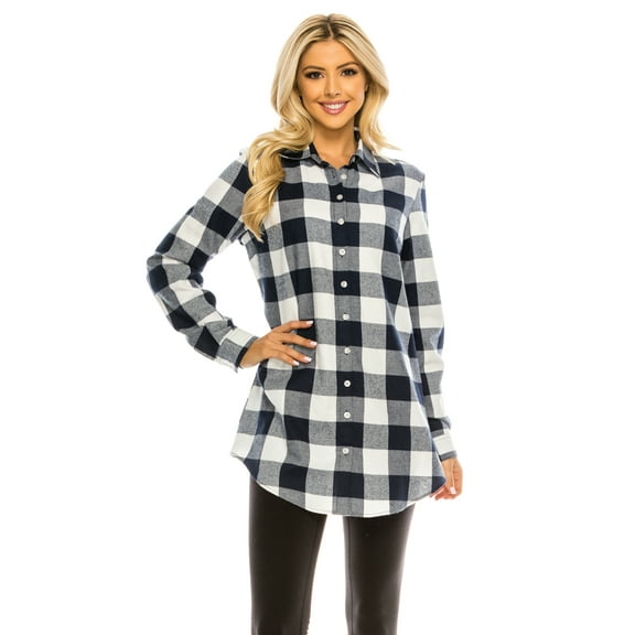 Haute Edition Women's Long Button Down Flannel Tunic Shirt with Plus