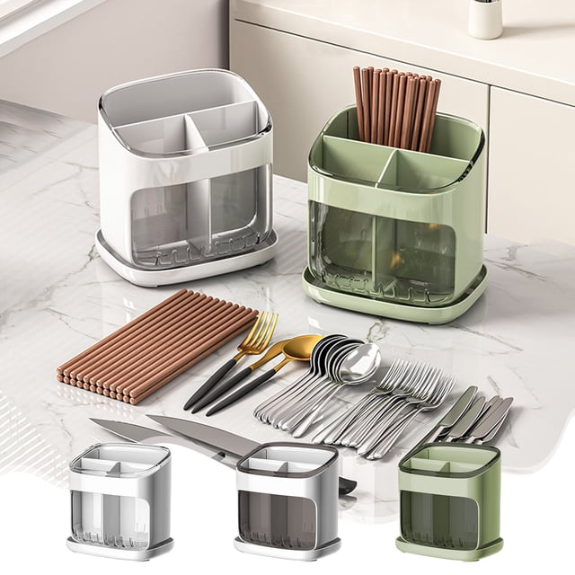 Vaidha Chopstick Storage Box Kitchen Large Capacity Drainage Organizer Quick Tube Large Compartment Lazy Corner Cutlery Organizer Easy To Clean Tilt Design