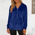thumbnail image 6 of larppty Women's Velour Hooded Jacket Long Sleeve Half Zip Outerwear Soft Warm Velvet Jacket with Kangaroo Pocket (Blue, S), 6 of 9