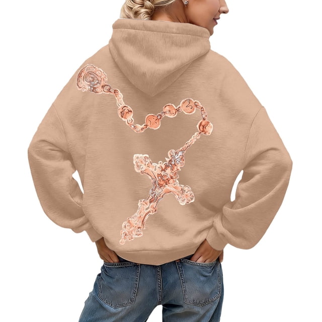 AWZXDE Couleur Unie avec Motif Imprimé Mode Décontractée Chandail à Capuchon pour Femmes Sportif et Coupe Ample Veste de Survêtement Activités de Plein Air et Style Mode Urbaine Décontracté Kaki,m