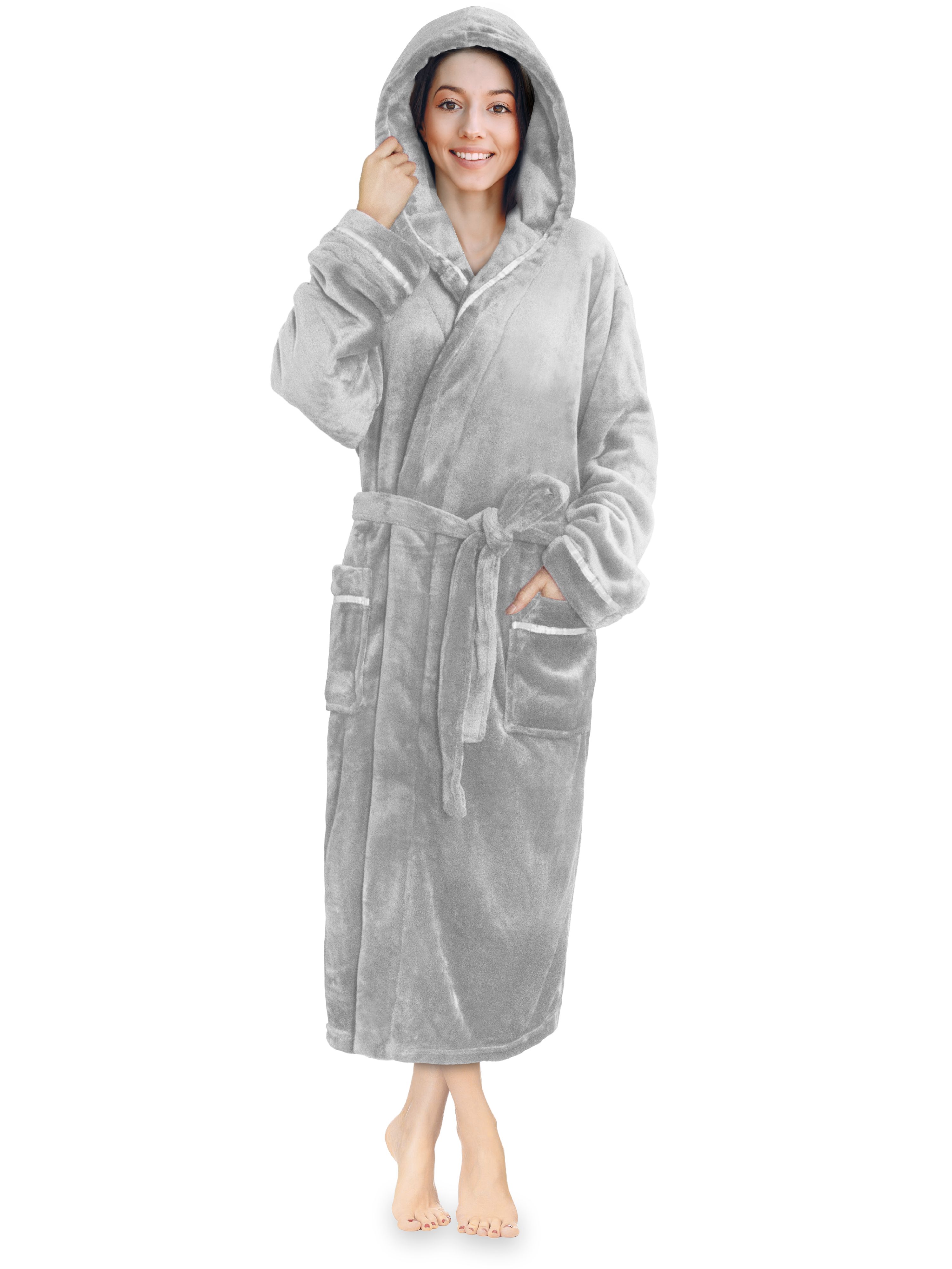 Pavilia Women Fleece Robe with Hood,Satin TrimLuxurious Soft Plush