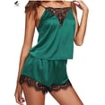 thumbnail image 3 of PULLIMORE Womens Satin Cami Set Sexy Nighties Silky Shorts Deep V Lace Lingerie Sleepwear Set Nightwear (M, Green), 3 of 8
