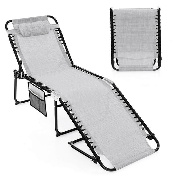 Costway Patio Folding Chaise Lounge Chair Portable Sun Lounger with Adjustable Backrest Gray