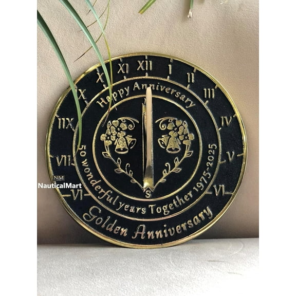 NauticalMart 50th Golden Wedding Anniversary Unique Marriage Present for Parents, Grandparents, Friends, Husband or Wife, Couples, Him & Her Wedding Anniversary Sundial Gift 2025 (50th Anniversary)