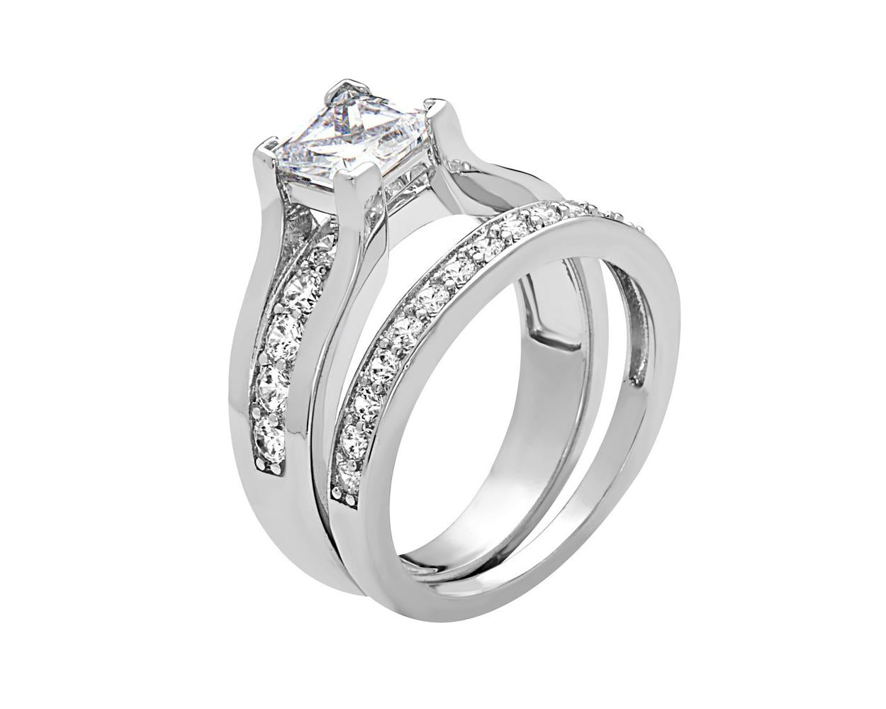 3 Carat T.G.W. Princess-Cut CZ 18kt White Gold-Plated Double-Band ...