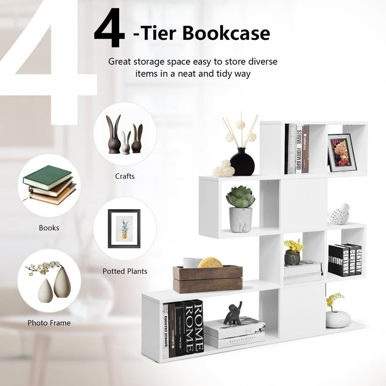 NEW 16 Shelves Modern Ladder Corner top Bookshelf, White Shelf Storage Organizer