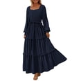 thumbnail image 1 of Vestido PRETTYGARDEN con fruncido, escote cuadrado y estampado Swiss Dot azul marino M, 1 of 8