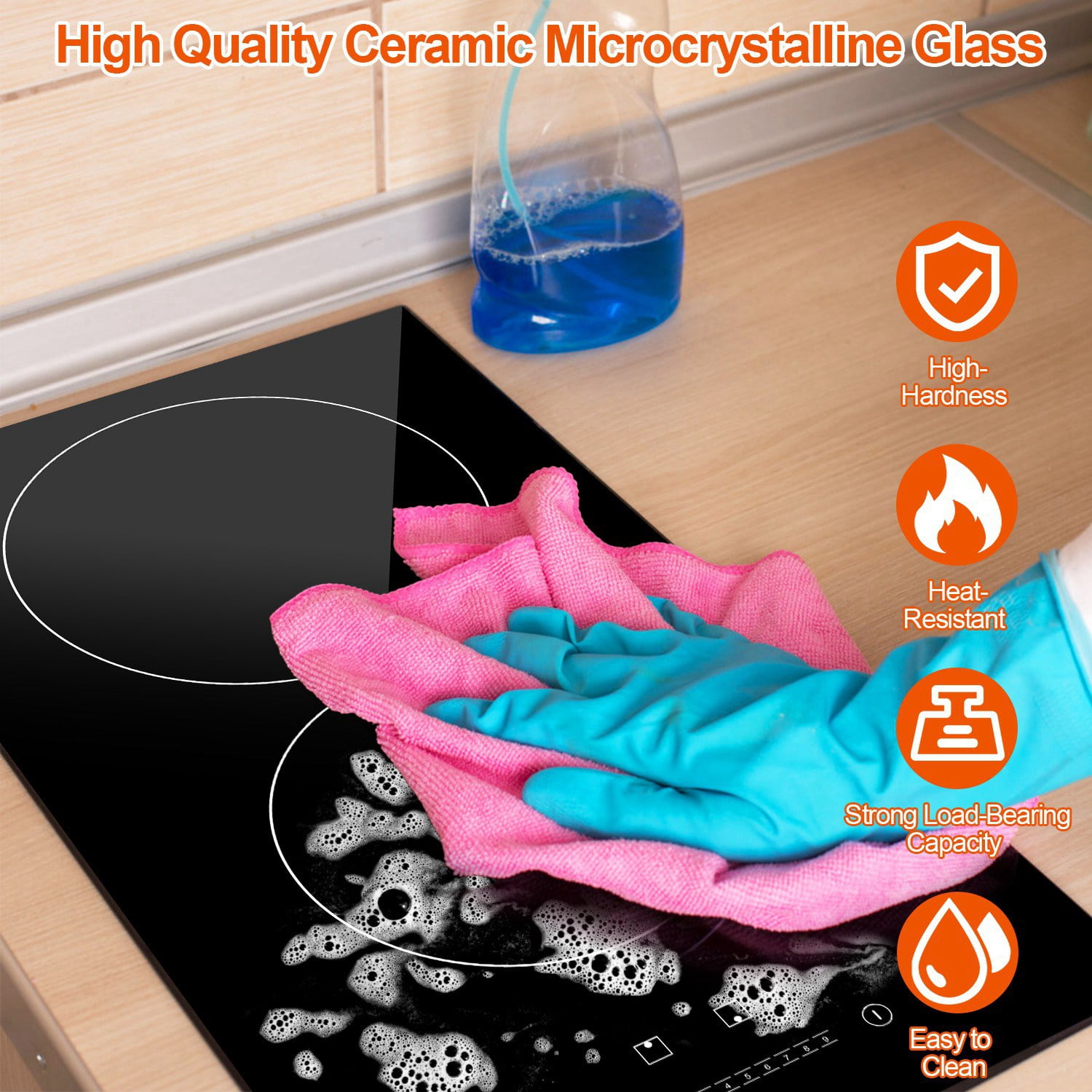 Dual Induction Burners Electric Cooktop 110V 1900W Built in Electric Ceramic Stove with Timer 9 Firepower Levels Overheating Protection