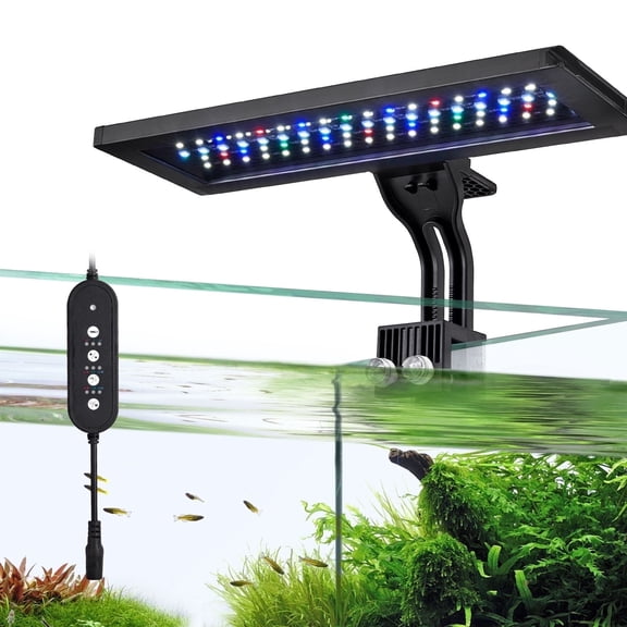 VNEKVA LED Aquarium Light for Fish Tanks, Full Spectrum, 8 Colors with Timer, Clip-On Light Fits Glass up to 0.75in Thick
