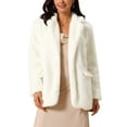 thumbnail image 1 of Abrigo de piel sintética para mujer INSPIRE CHIC, chaqueta de invierno de frente abierto, con solapa de muesca, de manga larga, abrigo esponjoso de un botón, talla XL, color beige, 1 of 6