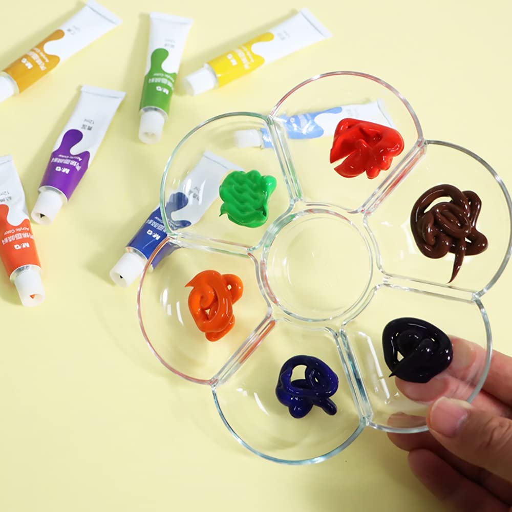 ABPETE 6-Pack Plastic Paint, Palettes for Artists,Circular Trays with Deep Wells for Watercolor, Acrylic & Oil,Kids & Adults Painting Supplies for School Projects, Art Classes & DIY Crafts