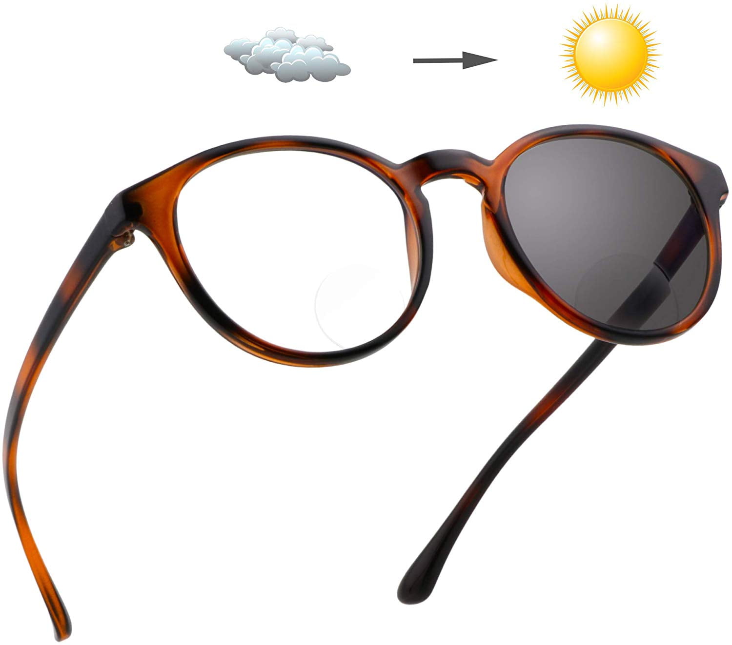 LifeArt Bifocal Reading Glasses,Photochromic Dark Grey Sunglasses for