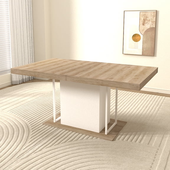 Extendable Dining Table, 6 to 10 Person Expandable Table, White Oak Aged Wood Effect, 160-200cm Rectangle Table for Dining Room