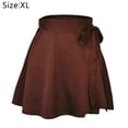 thumbnail image 2 of Minifalda patinadora sedosa suave y fluida de satén de cintura alta superpuesta para mujer, Chocolate, XL, 2 of 5
