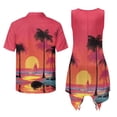 thumbnail image 3 of Psesaysky Hawaiian Couple Set Palm Tree Red Sunset Shirts and Midi Dress 2pcs Couples Matching Outfit Summer Aloha Shirts Matched Sleeveless Flared Sundress for Beach/Party, 3 of 7
