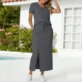 thumbnail image 4 of PRINxy Women's 2 Piece Casual Set V-Neck Short Sleeve Top Elastic Waist Split Hem Maxi Skirt with Pockets Breathable Vacation Daily Wear Gray S, 4 of 7