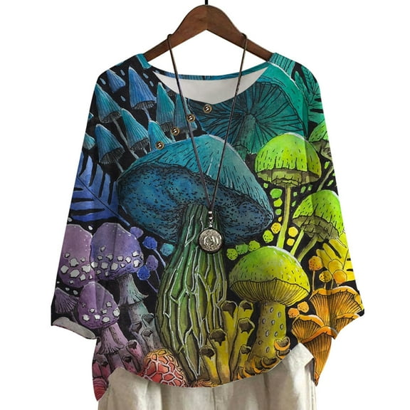 CLOOCL Plus Size Tops Women Blouse Vintage Mushroom 3D Print Long Sleeve Female T-shirt