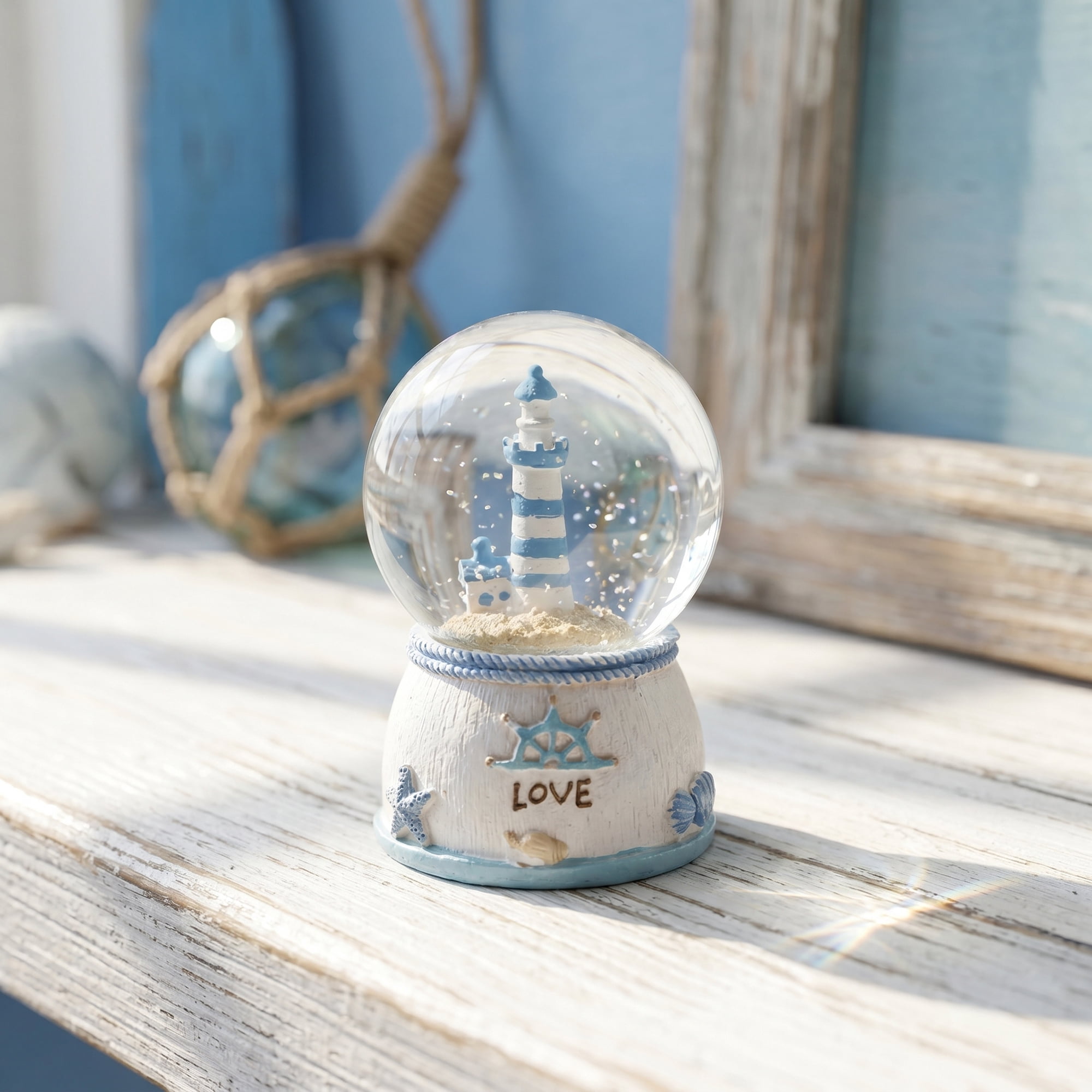 Unique Bargains LED Crystal Ball Mini Resin Figurine Snow Globe White 1.8" x 1.8" x 2.7"