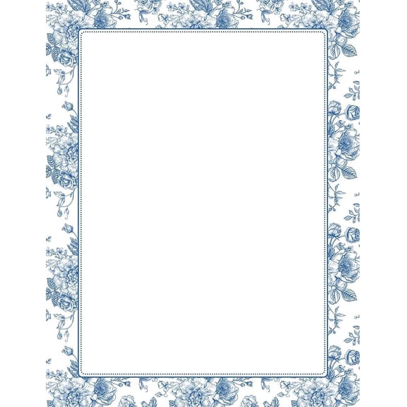 Stationery Letterhead Blue Toile Floral 8.5"x11" Printer Friendly 50 Sheets (2025010)