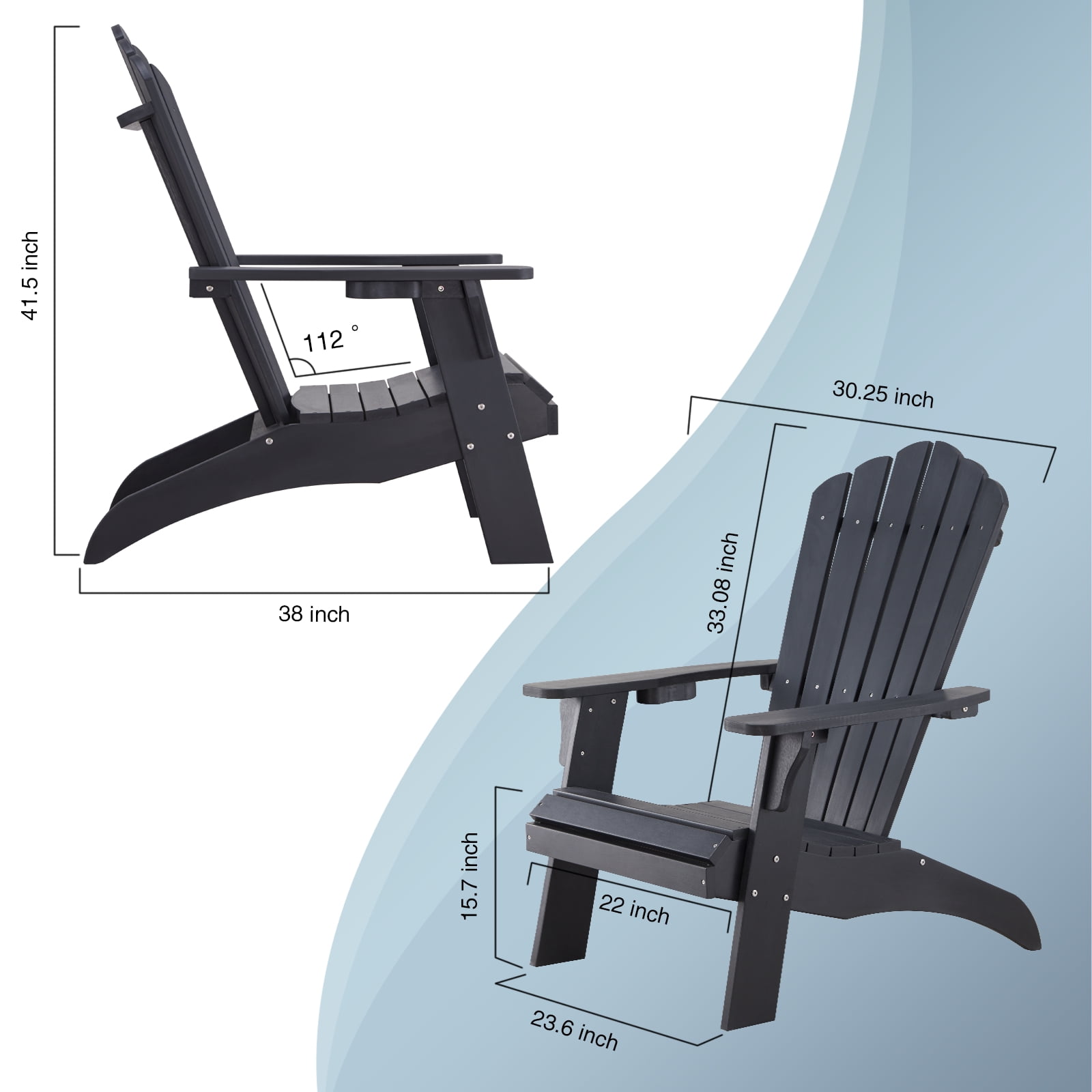 Adirondack Chair, Oversized Poly Lumber Fire Pit Chair with Cup Holder, 350Lbs Support Patio Chairs for Garden, Weather Resistant Outdoors Seating, Relaxing Gift for Father & Mother (Black)