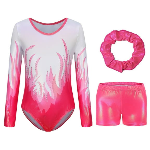 Gymnastics Leotards for Girls Glitter Dancewear with Matching Shorts Bottoms Set