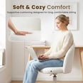 thumbnail image 3 of CELTOSS Home Office Desk Chair, Cute Teddy Fabric Swivel Vanity Stool, Mid Back Adjustable Armless Task Chair with Wheels, White, 3 of 11