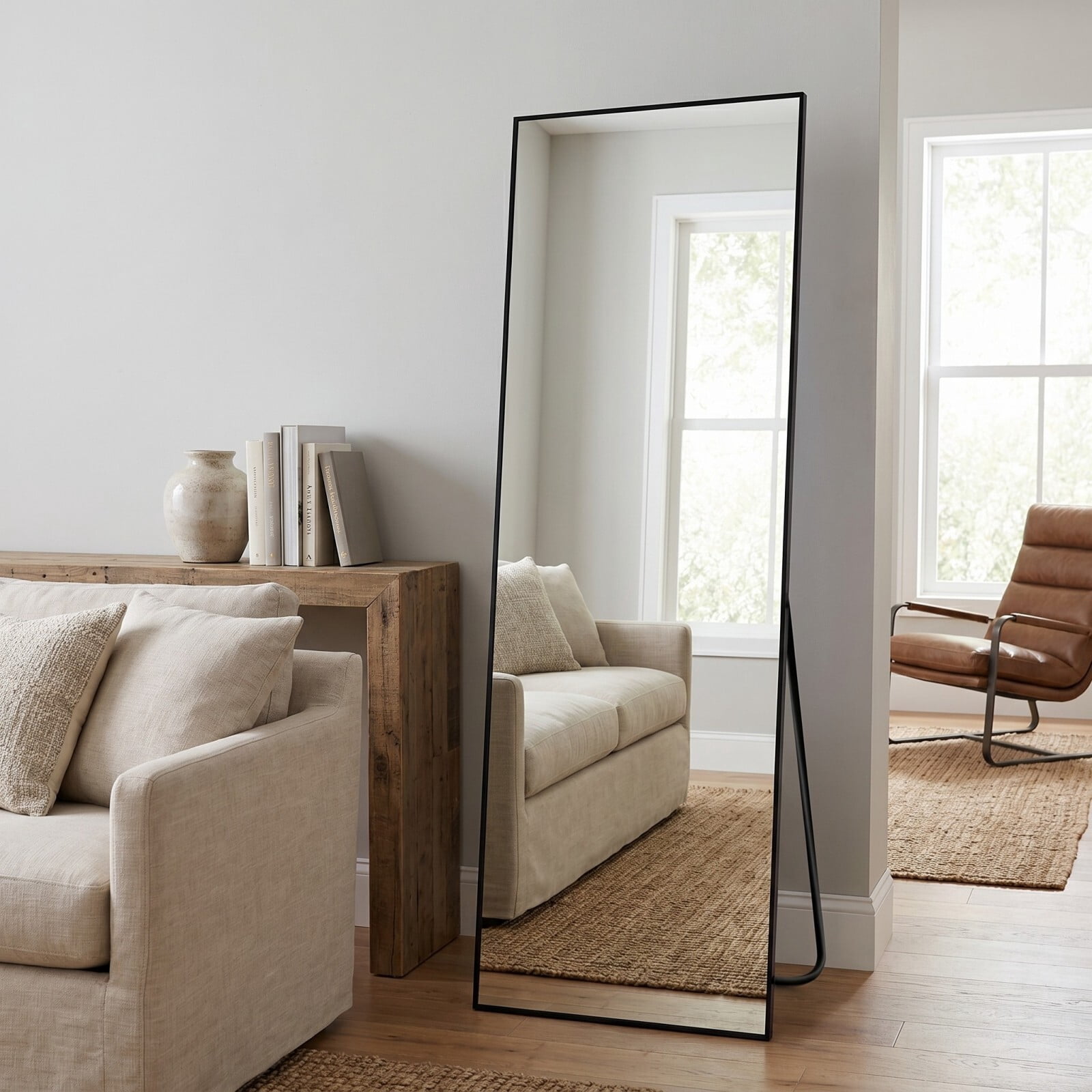 Easy4Home 64"x21" Full Length Mirror Rectangular Standing Floor Mirror, Black