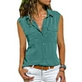 thumbnail image 2 of vigerkar Womens Sleeveless Button Down Shirts Blouses Business Work Summer Tank Tops 2025 With Pockets Green, L, 2 of 5