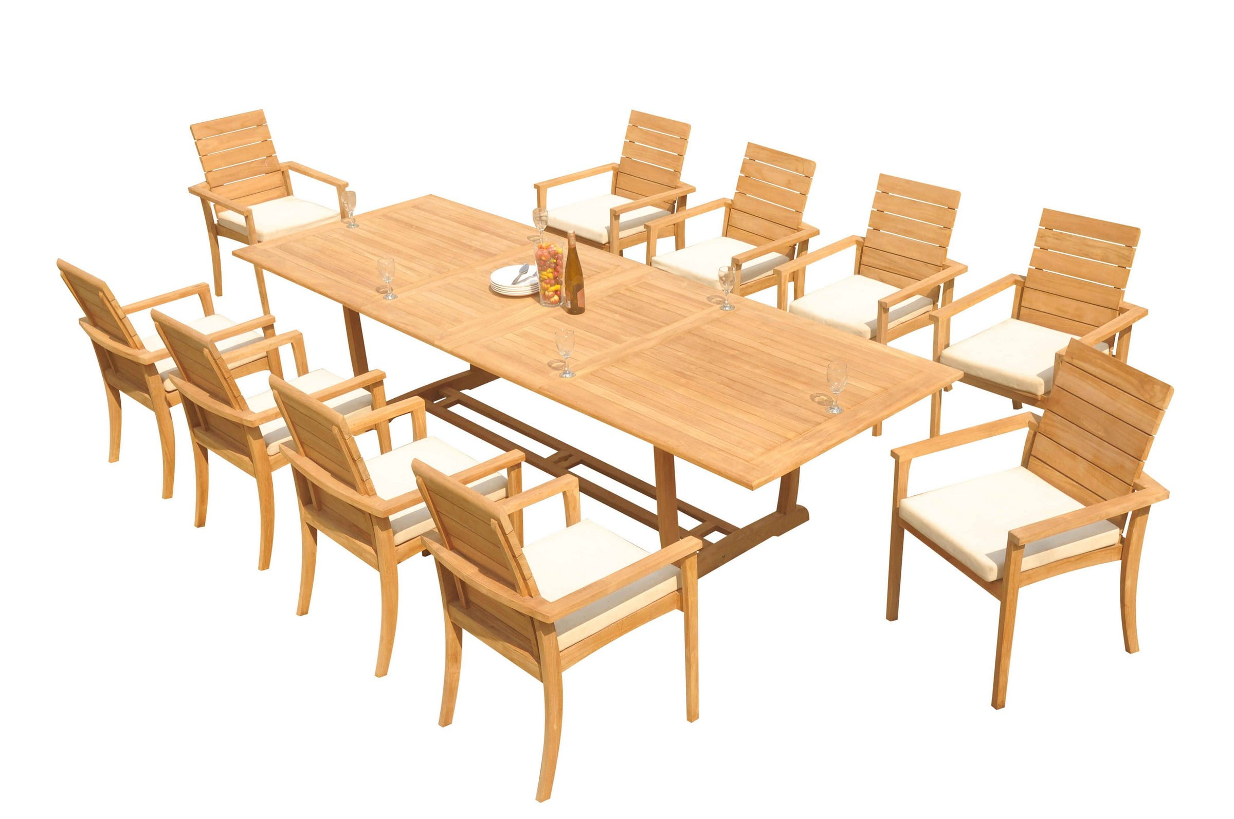 GradeA Teak Dining Set 10 Seater 11 Pc 118" Mas Rectangle Trestle