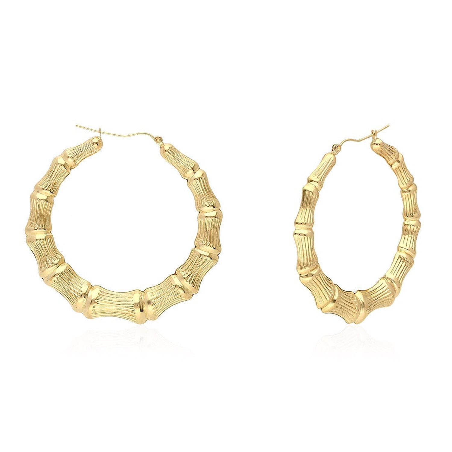10K Yellow Gold Bamboo Style Lightweight Hoop Earrings 17-85mm ...