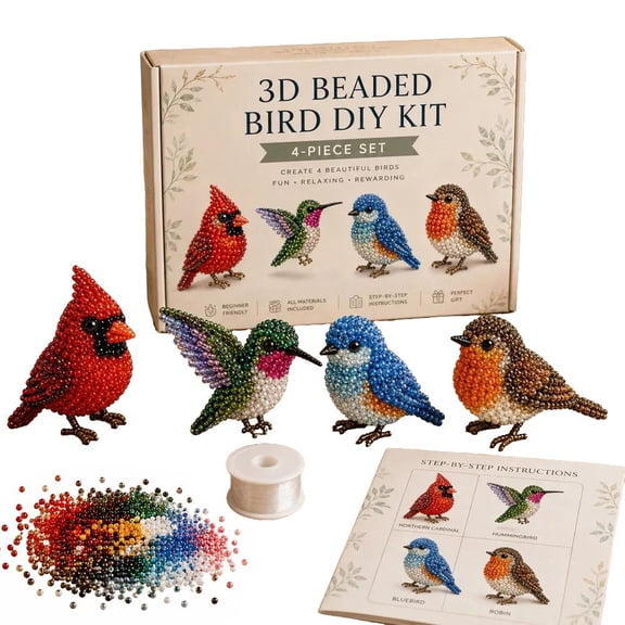 3D Beaded Backyard Birds DIY Kit, Handmade Animal Bead Craft Set for Beginners, Bead Embroidery Decoration Kit