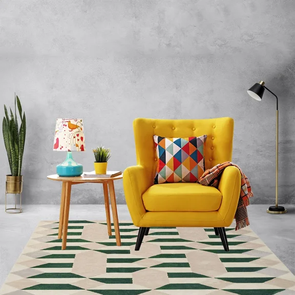 5x8, 6x9, 7x10 Cream rug, Hand tuffed carpet, Woolen area rugs, Geometric design, Dining, Living, Kids, room carpets,