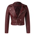 thumbnail image 4 of Cnbwig Coats for Womens Fashion Autumn Winter Jacket Pu Leather Coat Solid Color Motorcycle Zipper Slim Locomotive Short Coat Coat Fall Outfits 2025 B-Red 3XL, 4 of 5