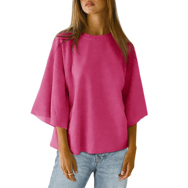 Camiseta Tankaneo para mujer, talla extragrande, manga 3/4, color rojo