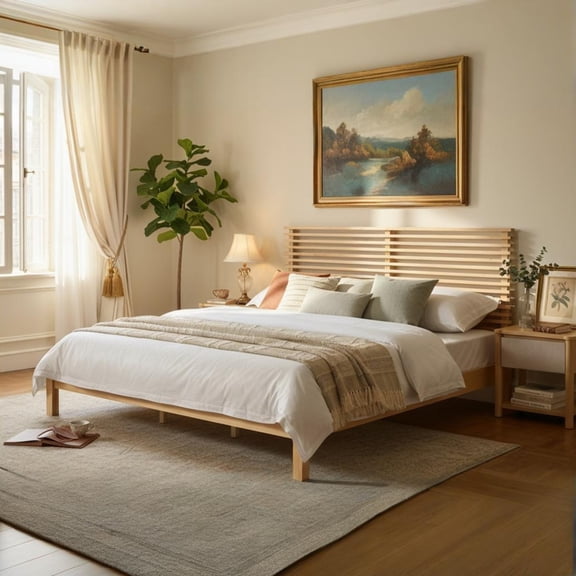 Christopher Knight Home King Wood Bed Frame with Slatted Headboard, Natural Finish