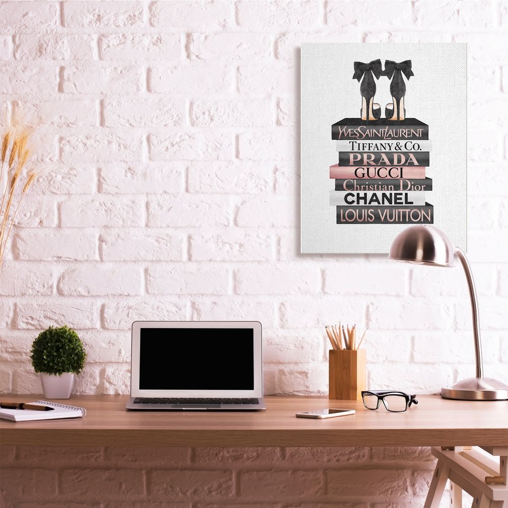 Stupell Industries Elegant Black Bow Heals on Glam Designer Bookstack Designed by Amanda Greenwood