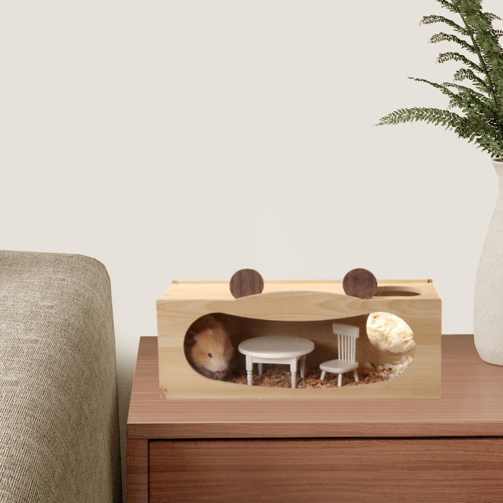 TOOYFUL Hamster Wood House Peep Shed Wheel Ind Surprise, Cabin, Retreat Cage Accessories Mouse Dwarf Hamster Exploration Toys for Lemming L