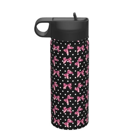 

KLL polka dot with pink bows Pattern 18OZ Water Bottle With Straw Stainless Steel Sports Water Cup Flask Sports Water Cup Flask Wide Mouth Travel Thermal Mug