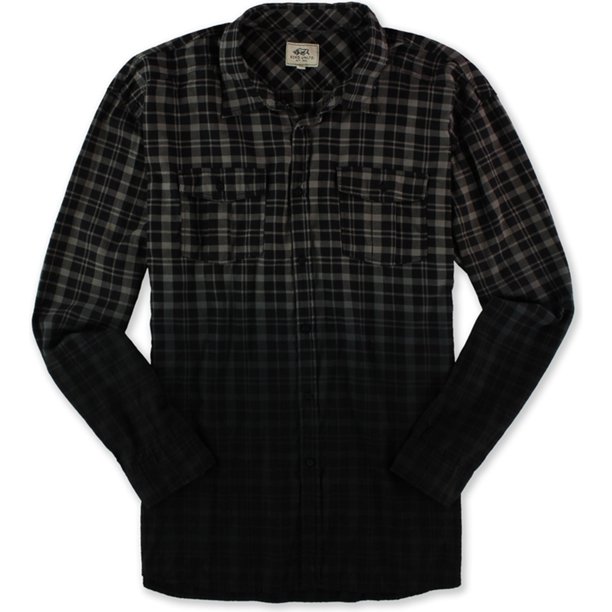 Ecko Unltd. Camisa abotonada de franela ligera desteñida para hombre, negra, pequeña