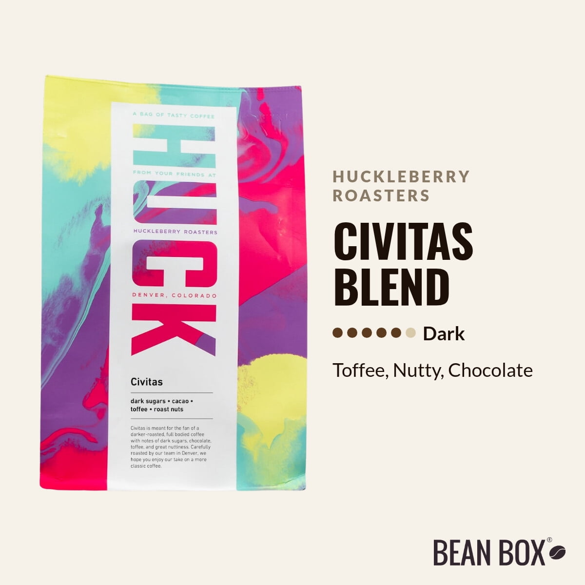 Civitas Blend - Roasted by Huckleberry Roasters - Whole Bean Coffee - 12oz Bag