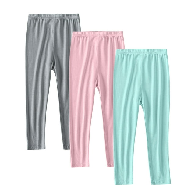 3-Pack Girls Leggings Soft Thin Stretch Pants with Elastic Waist for Girls 2-13 Years Comfortable Daily Wear