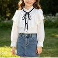 thumbnail image 2 of Hduncf Girl's Long Sleeved Shirt with Cute Lace Ruffle Collar Casual Sheer Mesh Button Up Blouse School Outfits White 7-8 Years, 2 of 9