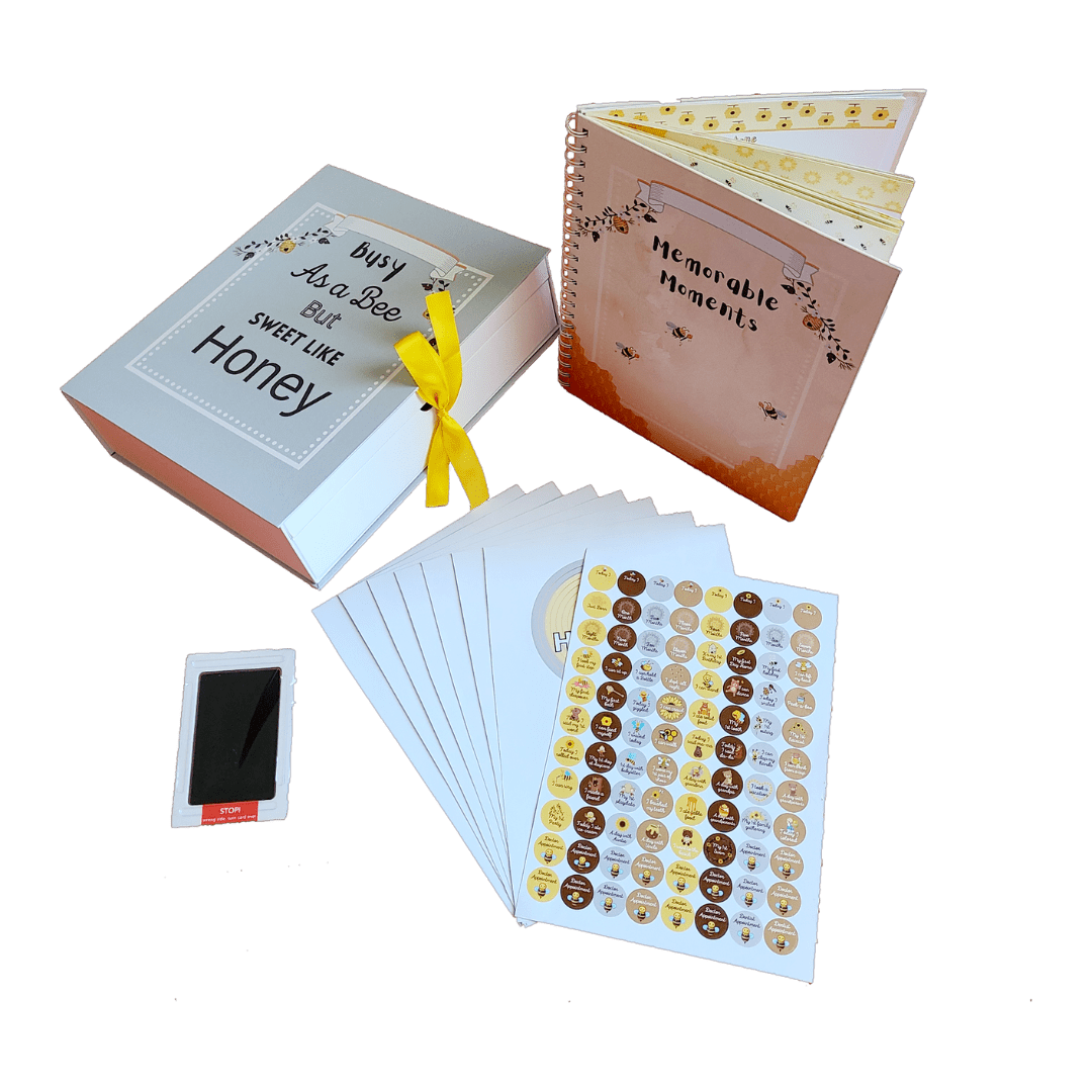 Baby Memory Book W/ Milestone Stickers and Ink Pad for Baby's Hand