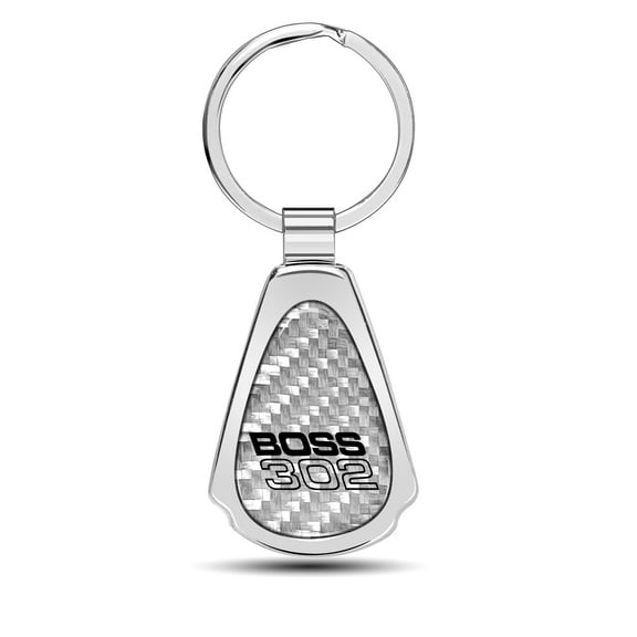 Ford Boss 302 Real Silver Dome Carbon Fiber Chrome Metal Teardrop Key Chain