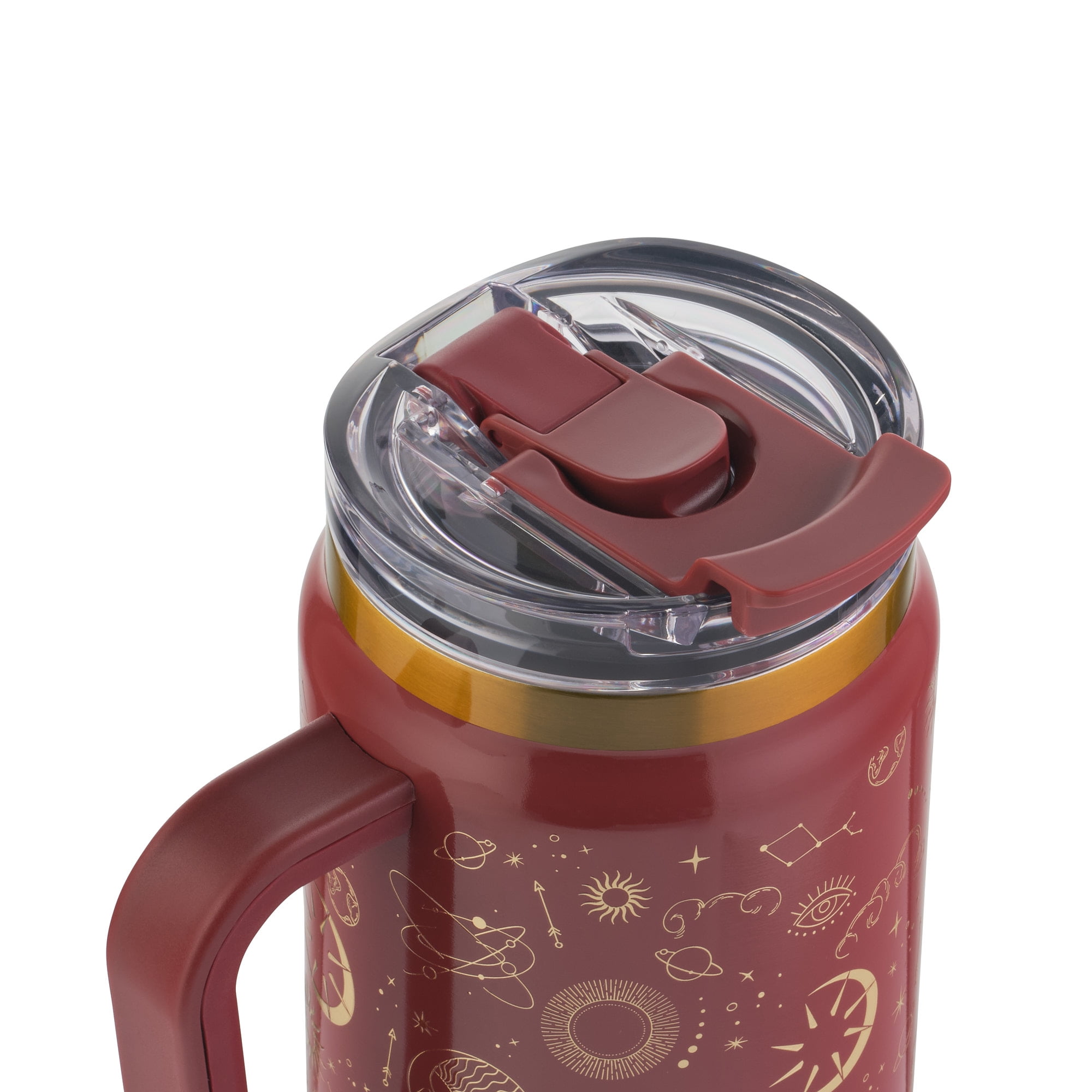 Thyme & Table 32oz Stainless Steel Luna Tumbler with Handle and Dual Straw Lid, Red Zodiac