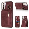 thumbnail image 1 of Feishell for Samsung S21, Case Wallet with Card Holder Functional Two Way Kickstand Durable Zipper Pocket RFID Blocking Leather Slim Protective Leather for Samsung Galaxy S21, Winered, 1 of 10